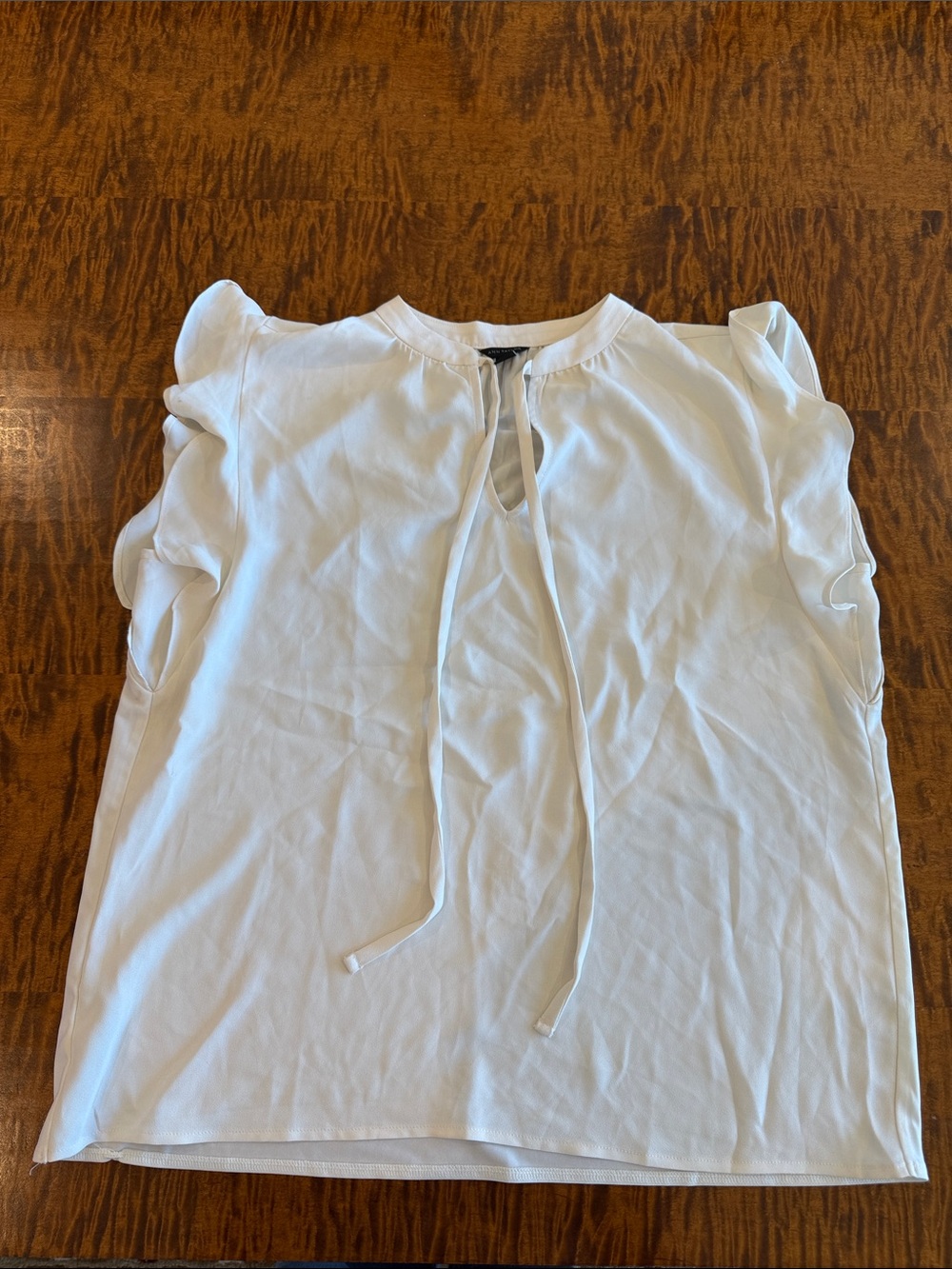 Ann Taylor White Tie-Front Ruffle Sleeve Blouse